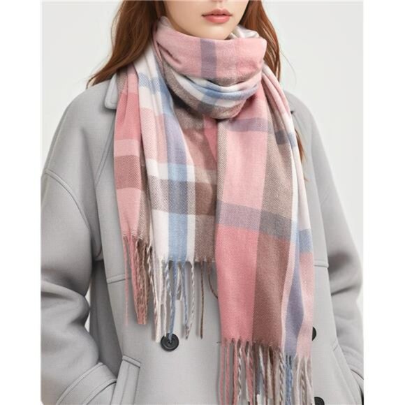 Womens plaid cashmere scarf warm winter blanket shawl soft cozy long wrap - Picture 2 of 7